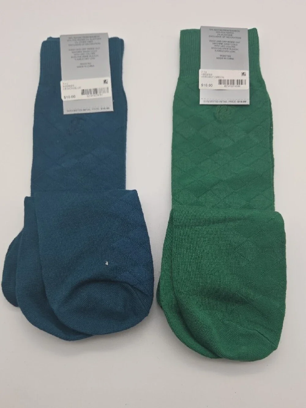 2x1 Perry Ellis Men's Diamond-Pattern Dress Socks - Teal & Green
